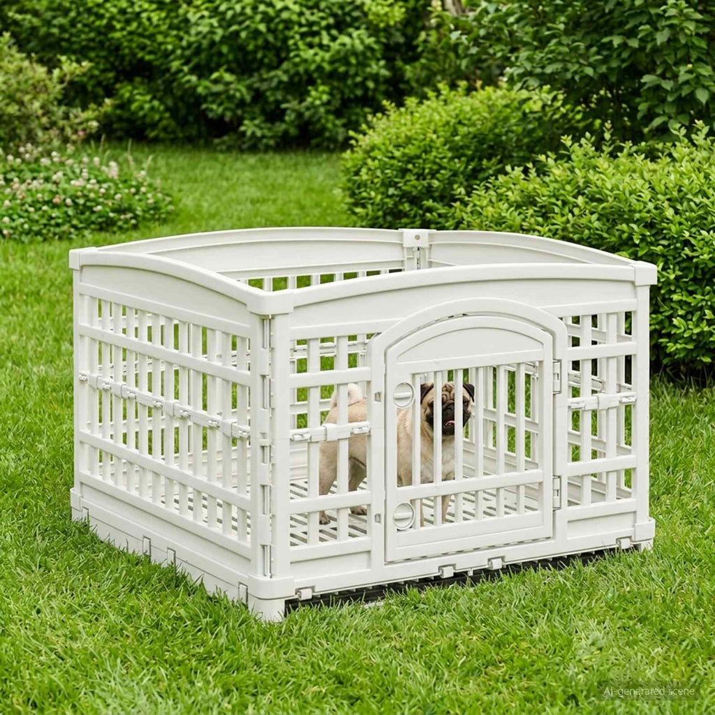 4 Paneel Hond Speelhekje Kunststof Wit